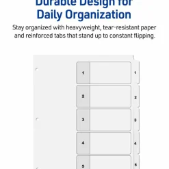 Avery Customizable Table of Contents Ready Index Black and White Dividers, 5-Tab, 1 to 5, 11 x 8.5, White, 6 Sets