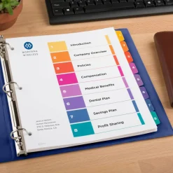 Avery Customizable TOC Ready Index Multicolor Tab Dividers, Extra Wide Tabs, 8-Tab, 1 to 8, 11 x 9.25, White, 1 Set