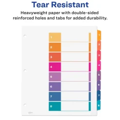 Avery Customizable TOC Ready Index Multicolor Tab Dividers, Extra Wide Tabs, 8-Tab, 1 to 8, 11 x 9.25, White, 1 Set