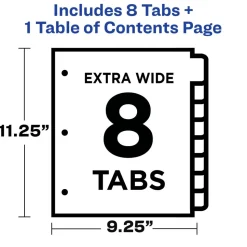 Avery Customizable TOC Ready Index Multicolor Tab Dividers, Extra Wide Tabs, 8-Tab, 1 to 8, 11 x 9.25, White, 1 Set