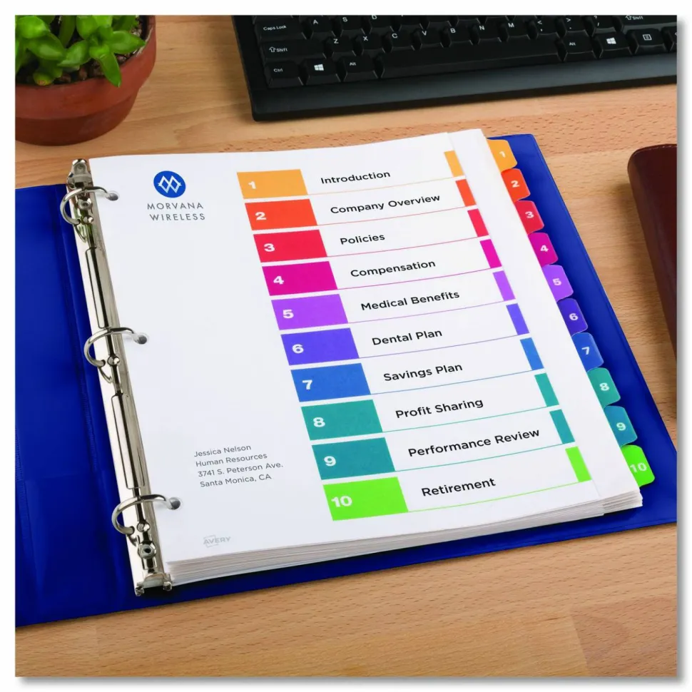 Avery Customizable TOC Ready Index Multicolor Tab Dividers, Extra Wide Tabs, 10-Tab, 1 to 10, 11 x 9.25, White, 1 Set