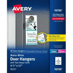 Avery Door Hangers With Tear-Away Cards, 2 Cards Per Sheet, Pack Of 40 Hangers