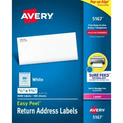 Avery Easy Peel Address Labels With Sure Feed Technology, 5167, Rectangle, 1/2