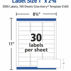 Avery Easy Peel Address Labels With Sure Feed Technology, 5160, Rectangle, 1