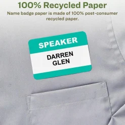 Avery EcoFriendly 100% Recycled Name Badges, 2 1/3" x 3 3/8", White, Pack Of 400