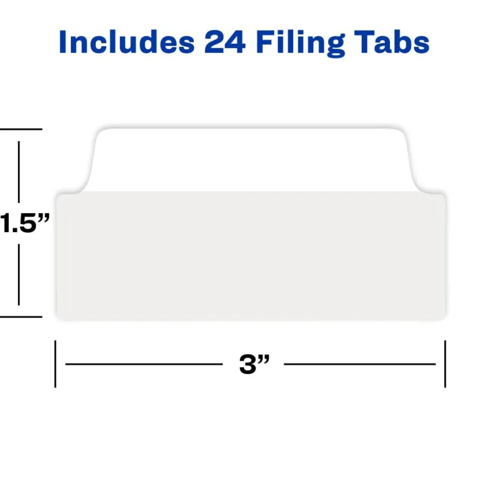 Avery Filing Ultra Tabs, 3" x 1.5", 24 Repositionable File Tabs, 2-Side Writable, White