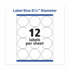 Avery High Visibility Labels With Sure Feed For Laser Printers, 5294, Round, 2-1/2