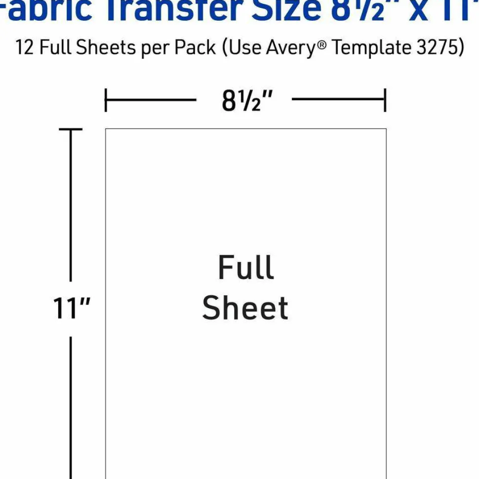 Avery Inkjet Printer T-Shirt Transfer Paper, 3275, Letter Size (8 1/2" x 11"), Pack Of 12