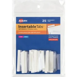 Avery Insertable Self-Adhesive Index Tabs With Printable Inserts, 1.5", Clear, Pack Of 25