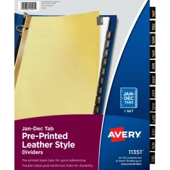 Avery Jan-Dec Dividers For 3 Ring Binders, 8-1/2" x 11", 12-Tab Set, Pre-Printed Black Leatherette Tabs, 1 Binder Divider Set (11351)