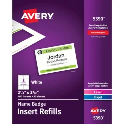 Avery Laser Name Badge Inserts, 2 1/4