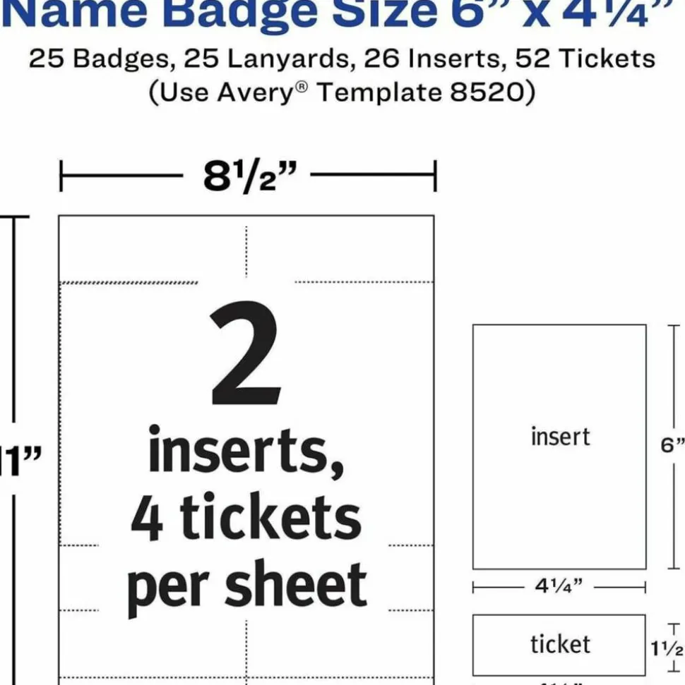 Avery Name Badges with Lanyards, 6" x 4.25" , 25 Total (8520)