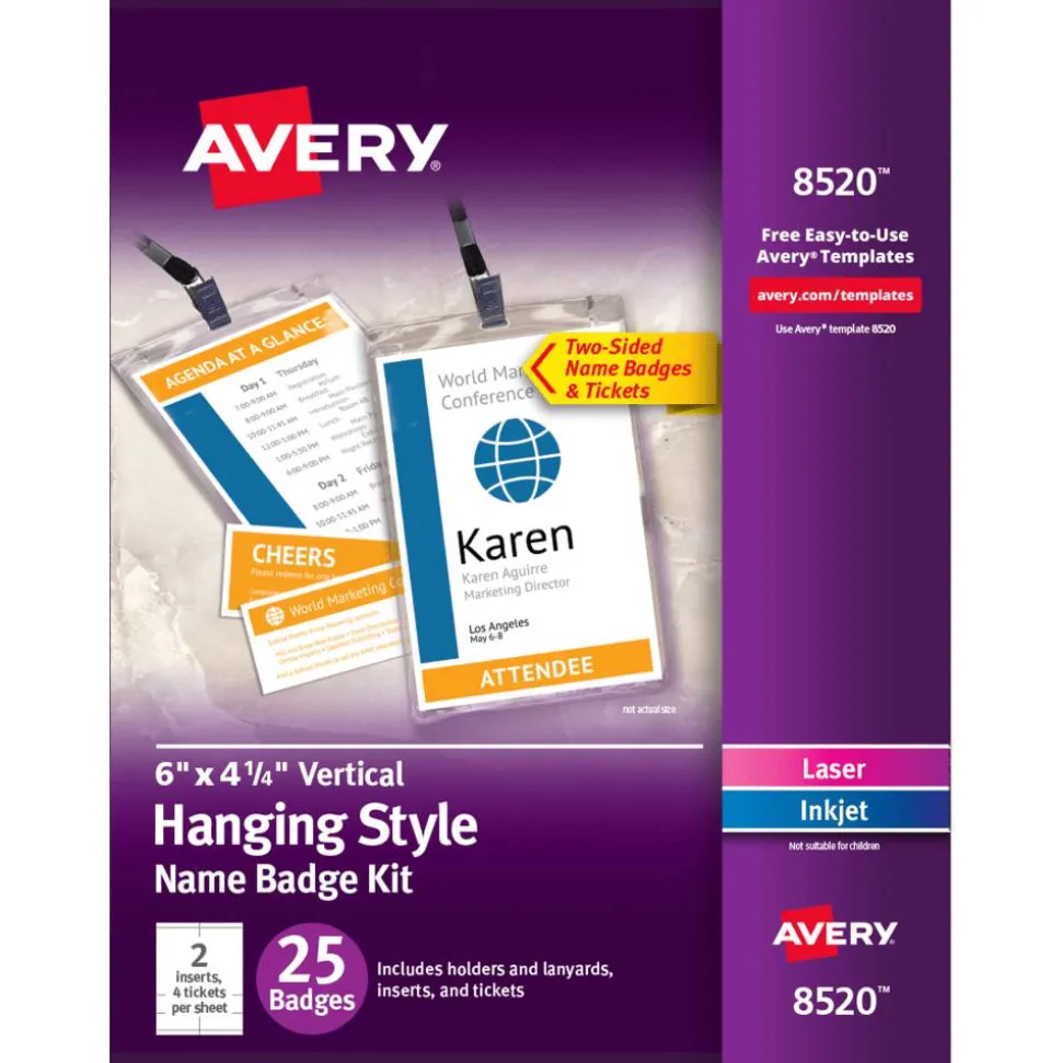 Avery Name Badges with Lanyards, 6" x 4.25" , 25 Total (8520)