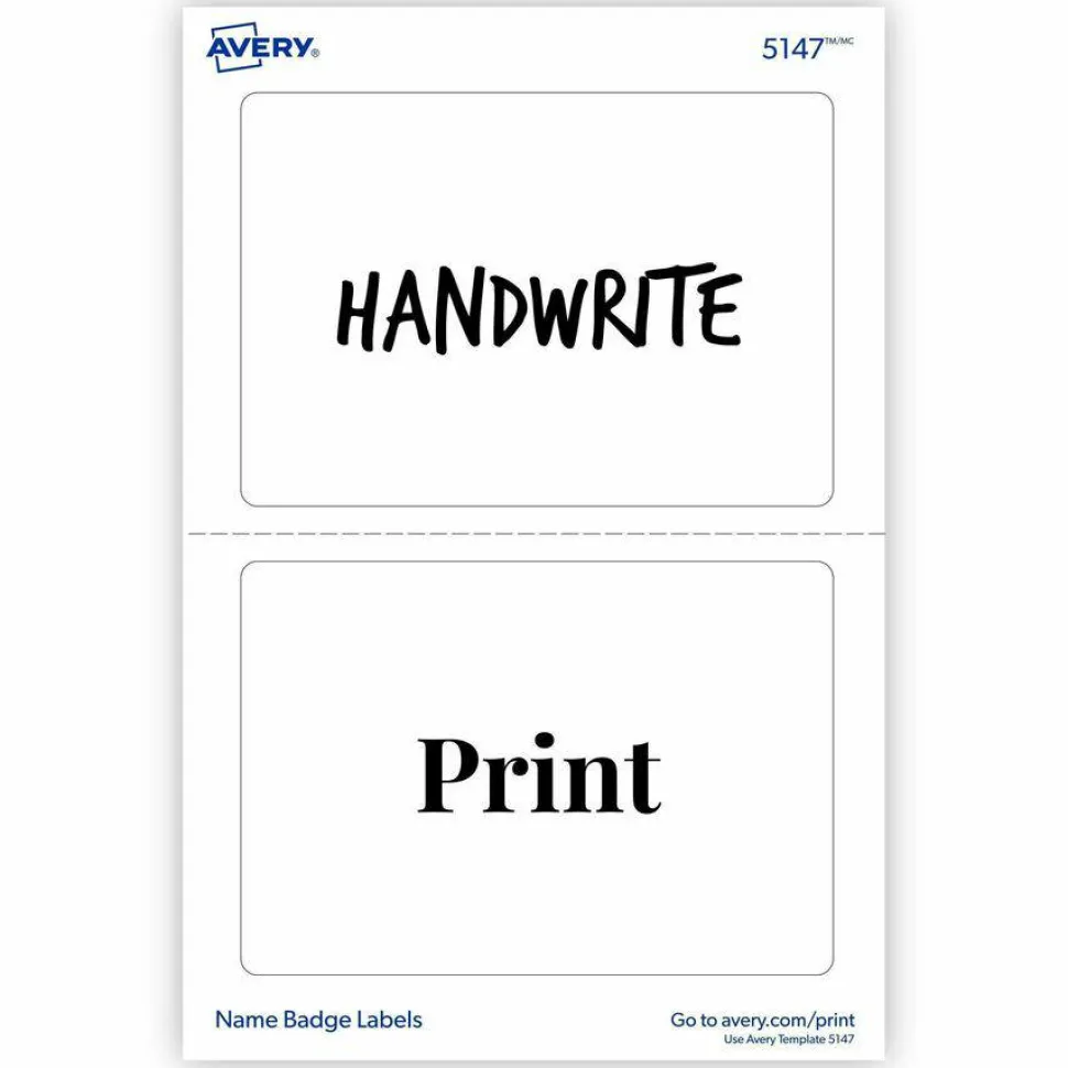 Avery Name Tags, 05147, 2-1/3" x 3-3/8", White, 100 Removable Name Badges