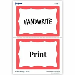 Avery Name Tags, 05143, 2-1/3" x 3-3/8", White With Red Border, 100 Removable Name Badges