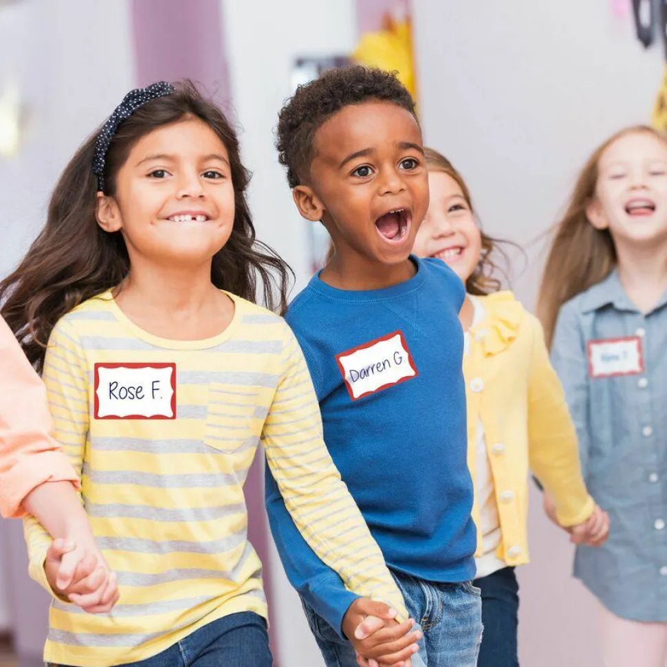 Avery Name Tags, 05143, 2-1/3" x 3-3/8", White With Red Border, 100 Removable Name Badges
