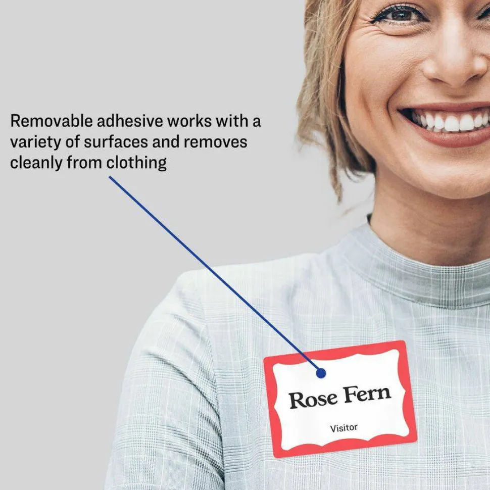 Avery Name Tags, 05143, 2-1/3" x 3-3/8", White With Red Border, 100 Removable Name Badges