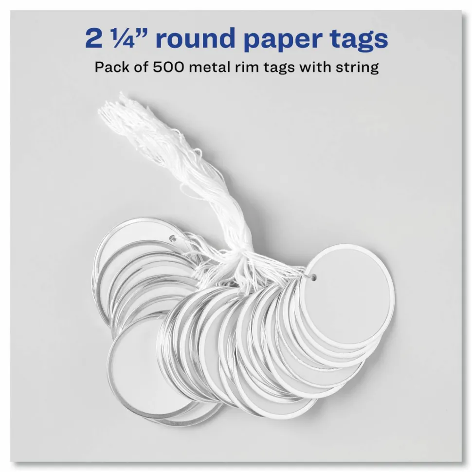 Avery Paper Metal Rim Key Tags, 2-1/4" Diameter, White