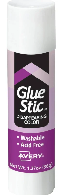 Avery Permanent Glue Stic, 1.27 oz, Applies Purple, Dries Clear