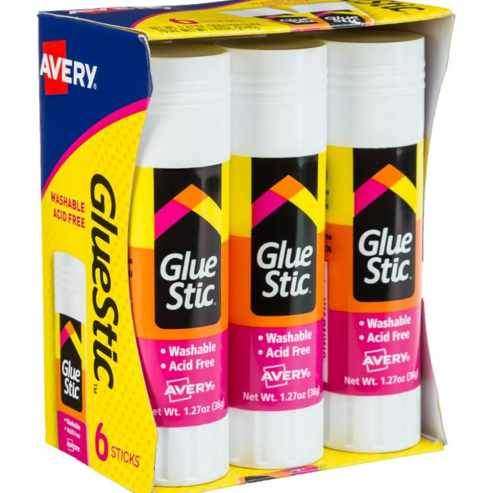 Avery Permanent Glue Stic, Washable, Non-Toxic, 1.27oz, 6 Total Glue Sticks