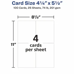 Avery Photo-Quality Printable Postcards, Inkjet, 74 lb, 4.25 x 5.5, Glossy White, 100 Cards, 4 Cards/Sheet, 25 Sheets/Pack