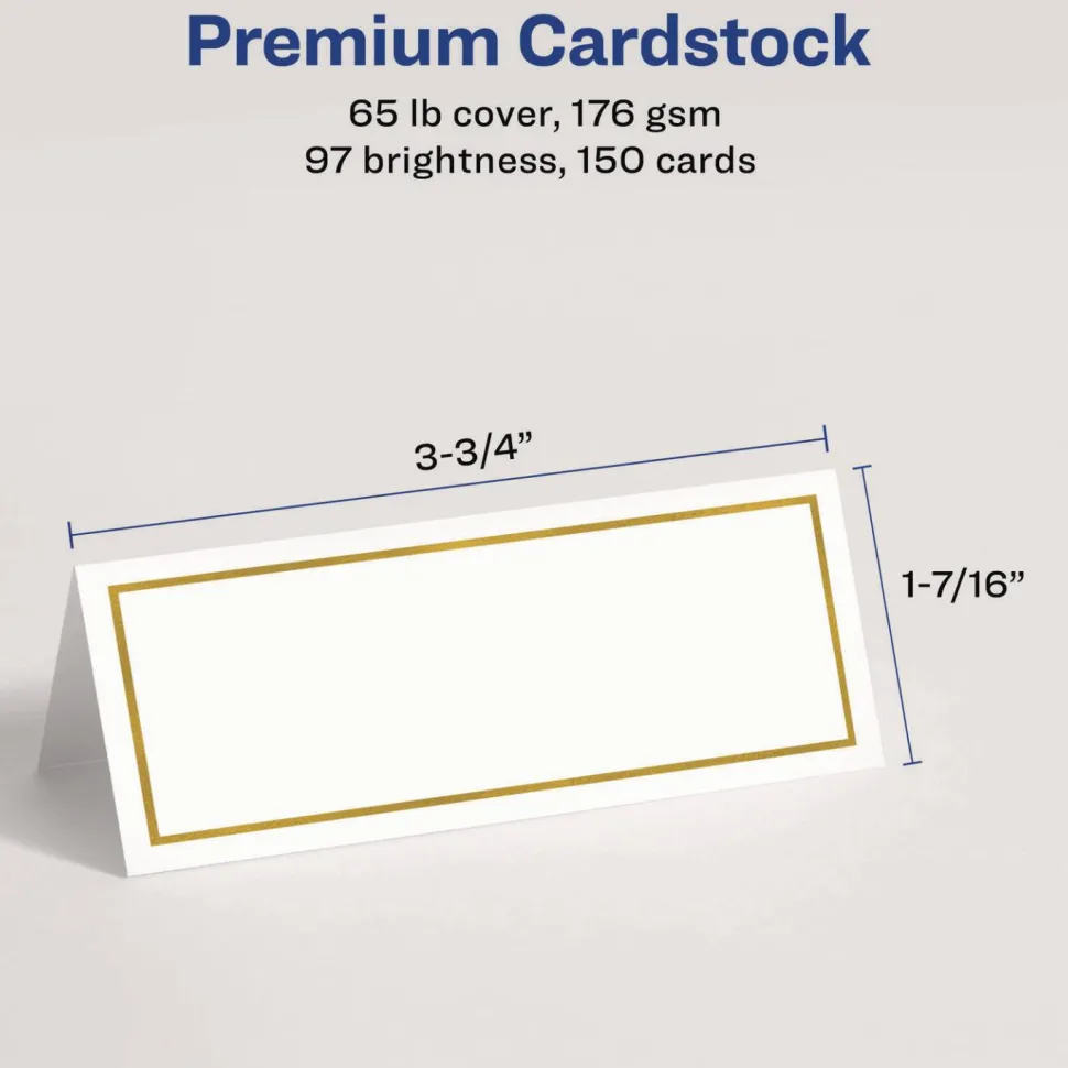 Avery Place Cards, 1-7/16" x 3-3/4" , Gold Border, 150 Cards (35701)