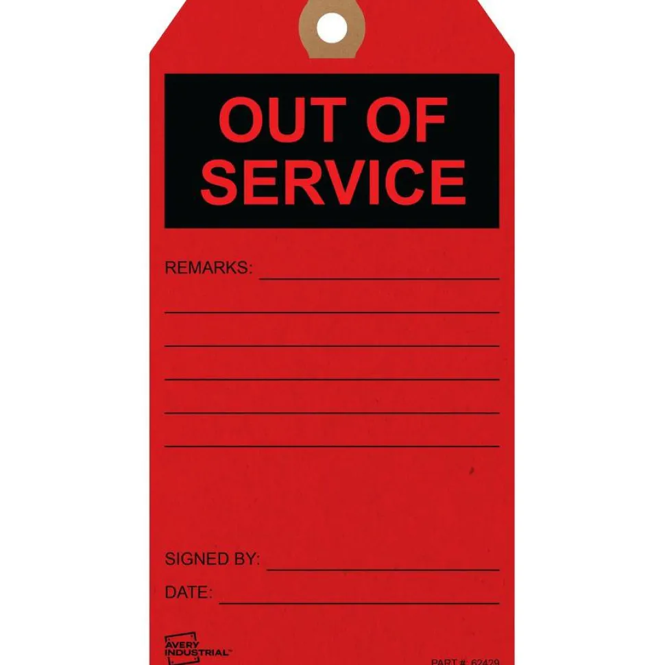 Avery Preprinted OUT OF SERVICE Red Service Tags