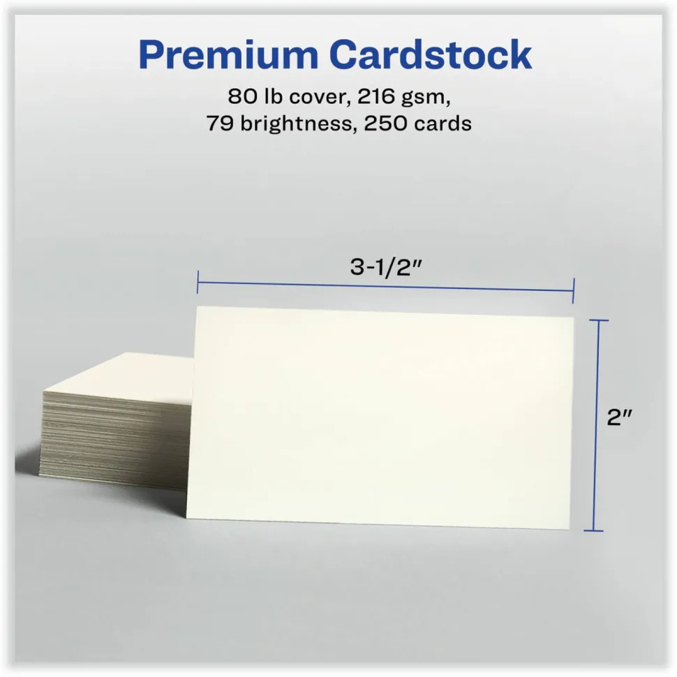 Avery Printable Business Cards With Sure Feed Technology For Inkjet Printers, 2" x 3.5", Ivory, 250 Blank Cards