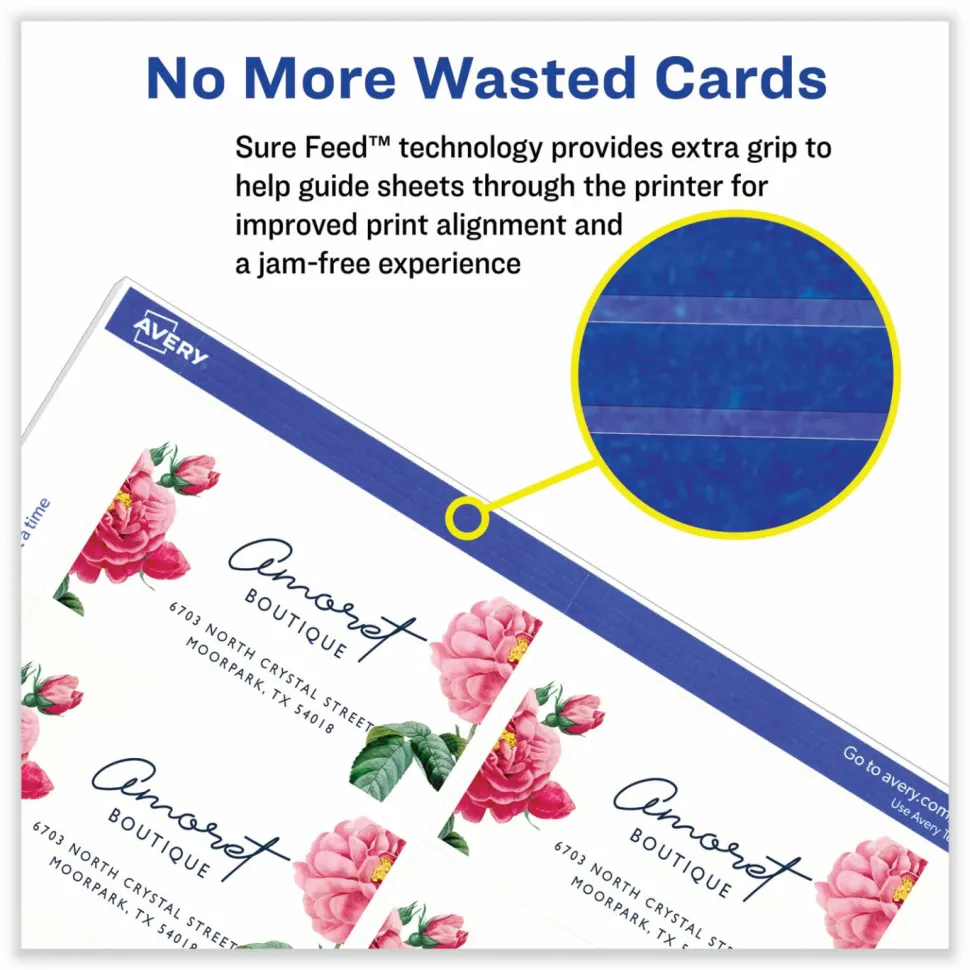 Avery Printable Business Cards With Sure Feed Technology For Inkjet Printers, 2" x 3.5", Ivory, 250 Blank Cards