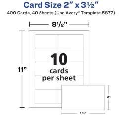 Avery Printable Clean Edge Business Cards With Sure Feed Technology for Laser Printers, 2" x 3-1/2", White, Pack Of 400 Blank Cards