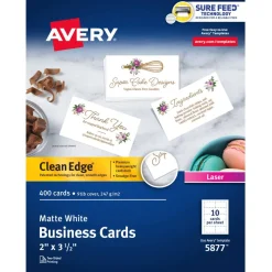 Avery Printable Clean Edge Business Cards With Sure Feed Technology for Laser Printers, 2