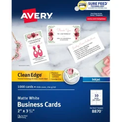 Avery Printable Clean Edge Business Cards With Sure Feed Technology For Inkjet Printers, 2