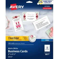 Avery Printable Clean Edge Business Cards With Sure Feed Technology For Inkjet Printers, 2