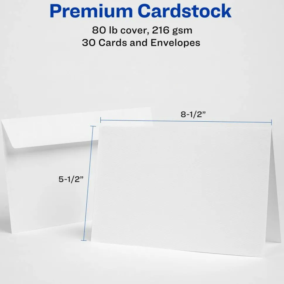 Avery Printable Greeting Cards With Envelopes, Half-Fold, 5.5" x 8.5", Matte White, 30 Blank Greeting Cards