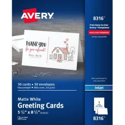 Avery Printable Greeting Cards With Envelopes, Half-Fold, 5.5" x 8.5", Matte White, 30 Blank Greeting Cards