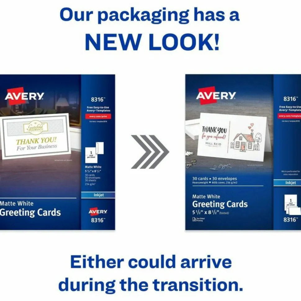 Avery Printable Greeting Cards With Envelopes, Half-Fold, 5.5" x 8.5", Matte White, 30 Blank Greeting Cards