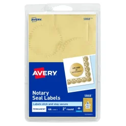 Avery Printable Notary Seal Labels For Inkjet Printers, 5868, Burst, 2" Diameter, Gold, Pack Of 44 Certificate Seals