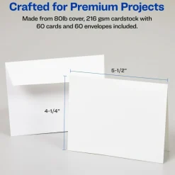 Avery Printable Note Cards With Envelopes, 4.25" x 5.5", Matte White, 60 Blank Note Cards For Inkjet Printers