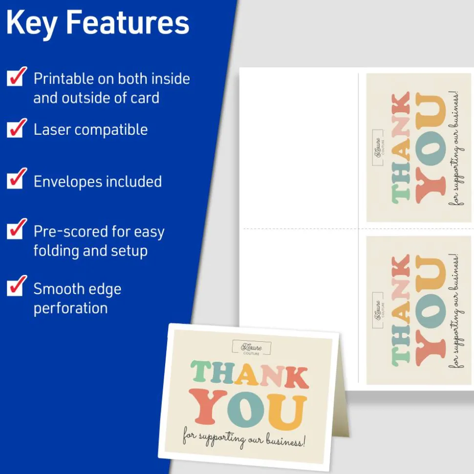 Avery Printable Note Cards With Envelopes, 4.25" x 5.5", White, Pack Of 60 Blank Note Cards For Laser Printers