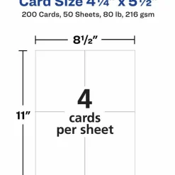 Avery Printable Postcards, Inkjet, 80 lb, 4.25 x 5.5, Matte White, 200 Cards, 4 Cards/Sheet, 50 Sheets/Box