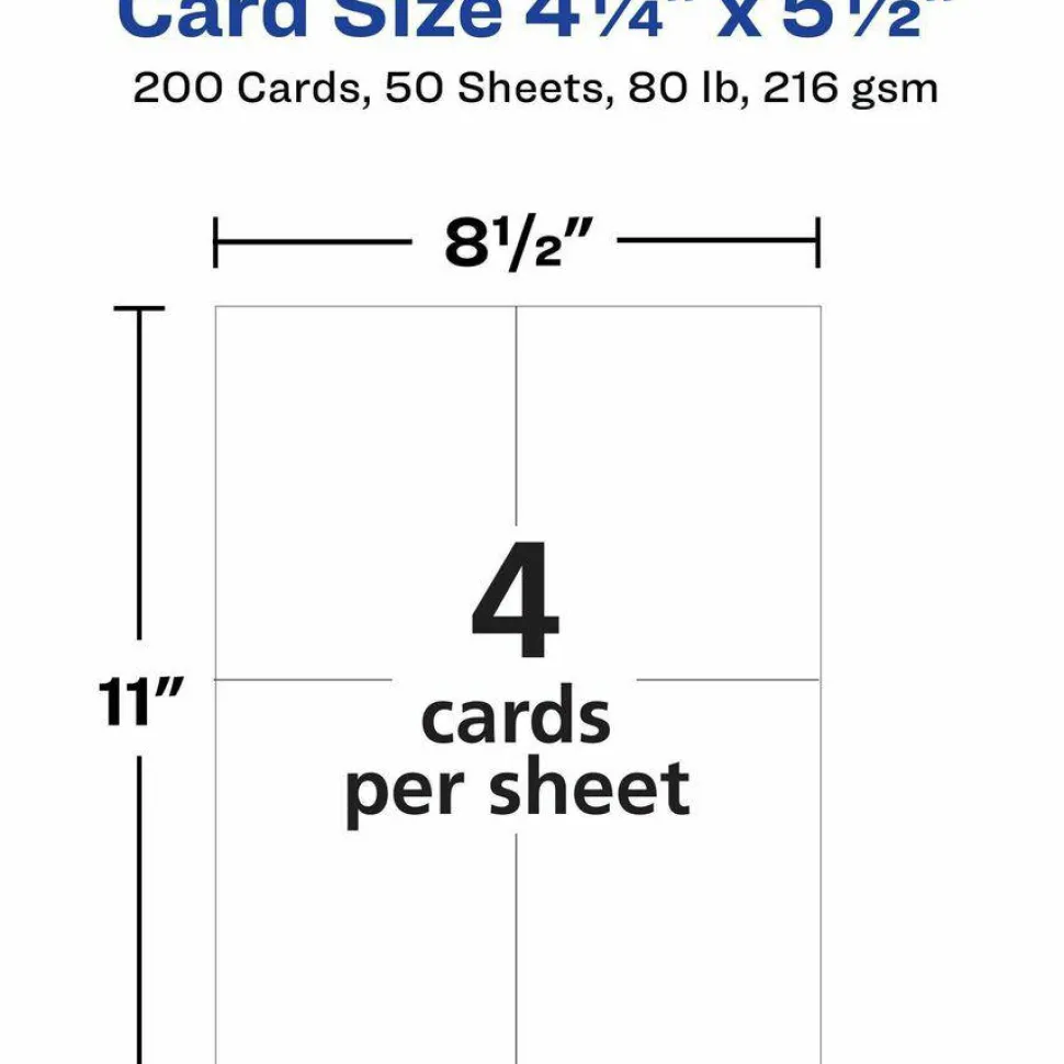 Avery Printable Postcards, 4-1/4" x 5-1/2", White, Box Of 200 Postcards For Laser Printers
