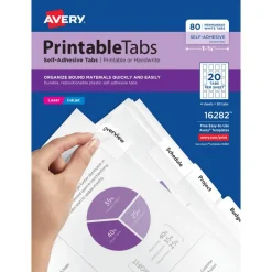Avery Printable Self-Adhesive Tabs, White, Pack Of 80