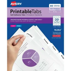 Avery Printable Self-Adhesive Tabs, White, Pack Of 80