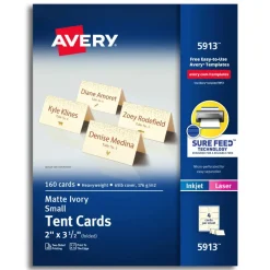 Avery Printable Small Tent Cards With Sure Feed Technology, For Laser Or Inkjet Printers, 2