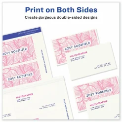Avery Print-to-the-Edge Microperforated Business Cards with Sure Feed Technology, Laser, 2 x 3.5, White, 8/Sheet, 20 Sheets/Pack
