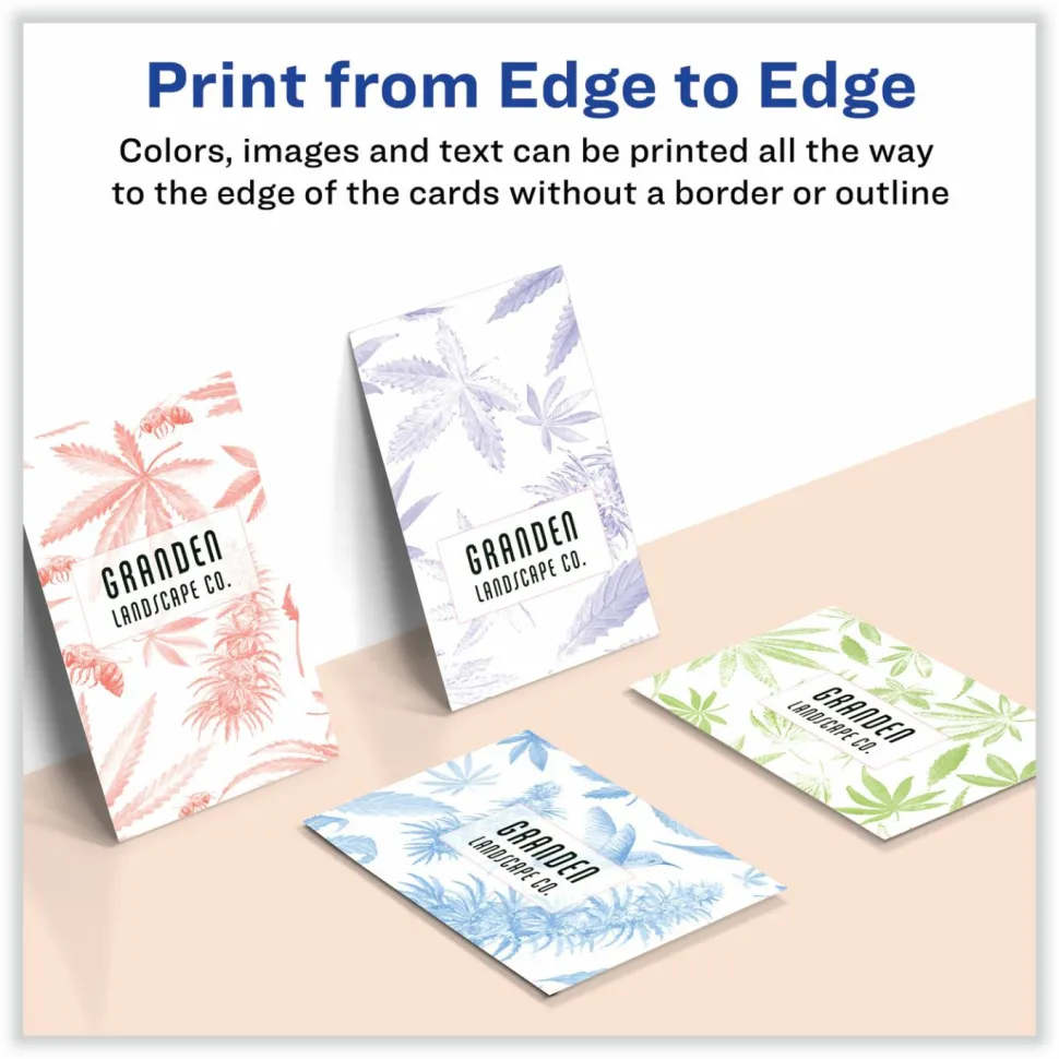 Avery Print-to-the-Edge Microperforated Business Cards with Sure Feed Technology, Laser, 2 x 3.5, White, 8/Sheet, 20 Sheets/Pack