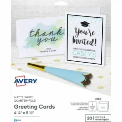Avery Quarter-Fold Greeting Card Stock With Envelopes, Matte White, 4.25" x 5.5", 80 Lb, Pack Of 20