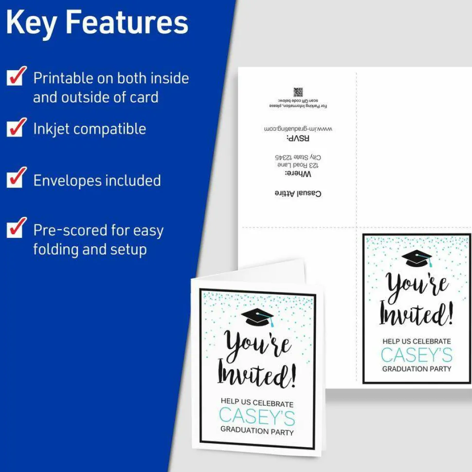 Avery Quarter-Fold Greeting Card Stock With Envelopes, Matte White, 4.25" x 5.5", 80 Lb, Pack Of 20