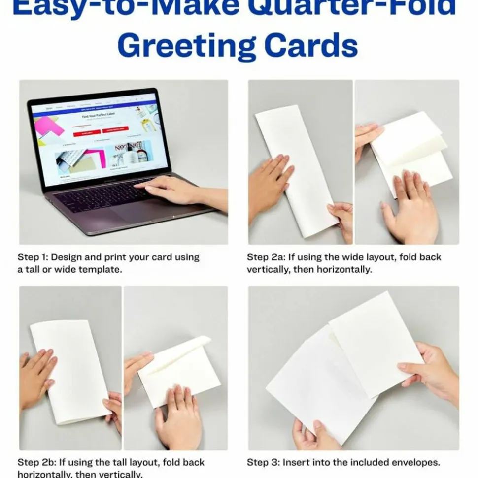 Avery Quarter-Fold Greeting Card Stock With Envelopes, Matte White, 4.25" x 5.5", 80 Lb, Pack Of 20
