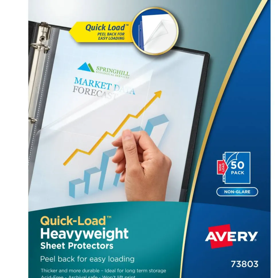 Avery Quick-Load Heavyweight Sheet Protector, Side: 3-Hole Punched, Top/Side Load 8.5 x 11 Insert, Nonglare Clear Front, 50/Box